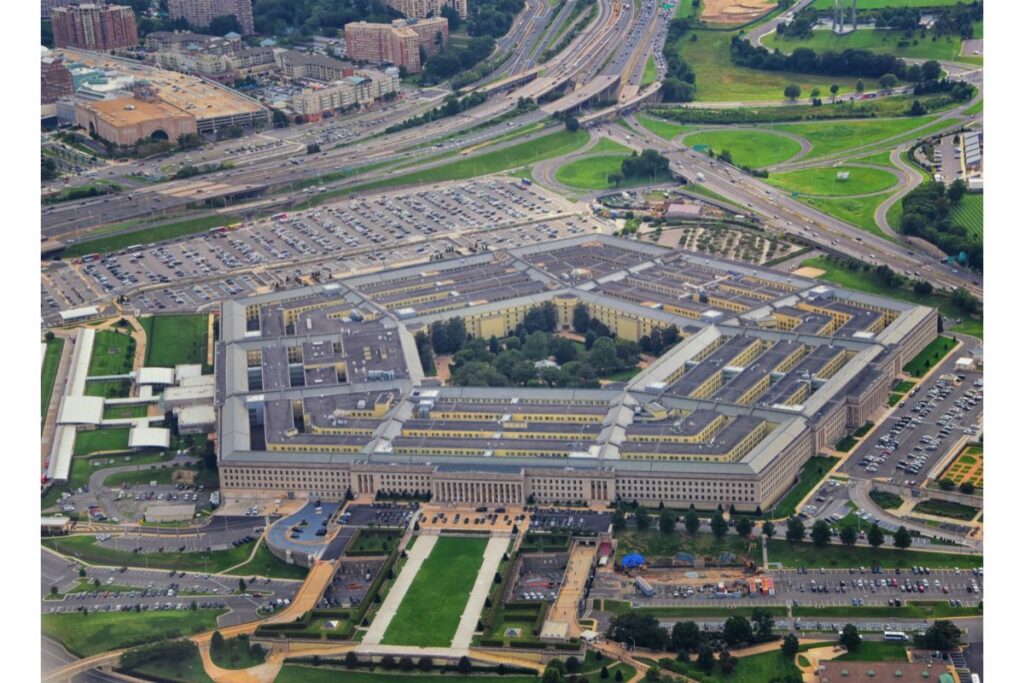 Aerial shot of the Pentagon, headquarters of the US Department of Defence